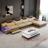 Modern L-Shaped Leather Sectional Sofa Bed with Adjustable Headrests, LED Lights, Storage & USB Ports thumbnail 4