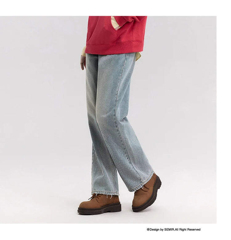 Semir Women’s Vintage Wide-Leg Jeans 2025 Spring Soft Cotton Denim Trousers