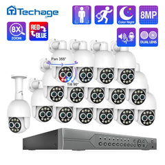 Techage 16CH 8MP Dual Lens PTZ POE CCTV Camera System with Human Detection and Two-Way Audio