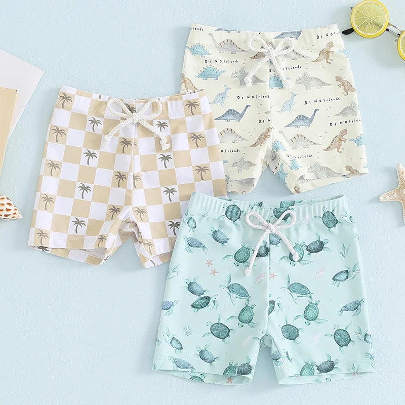 Blotona Boys Swim Trunks – Dinosaur, Plaid & Turtle Print Toddler Board Shorts