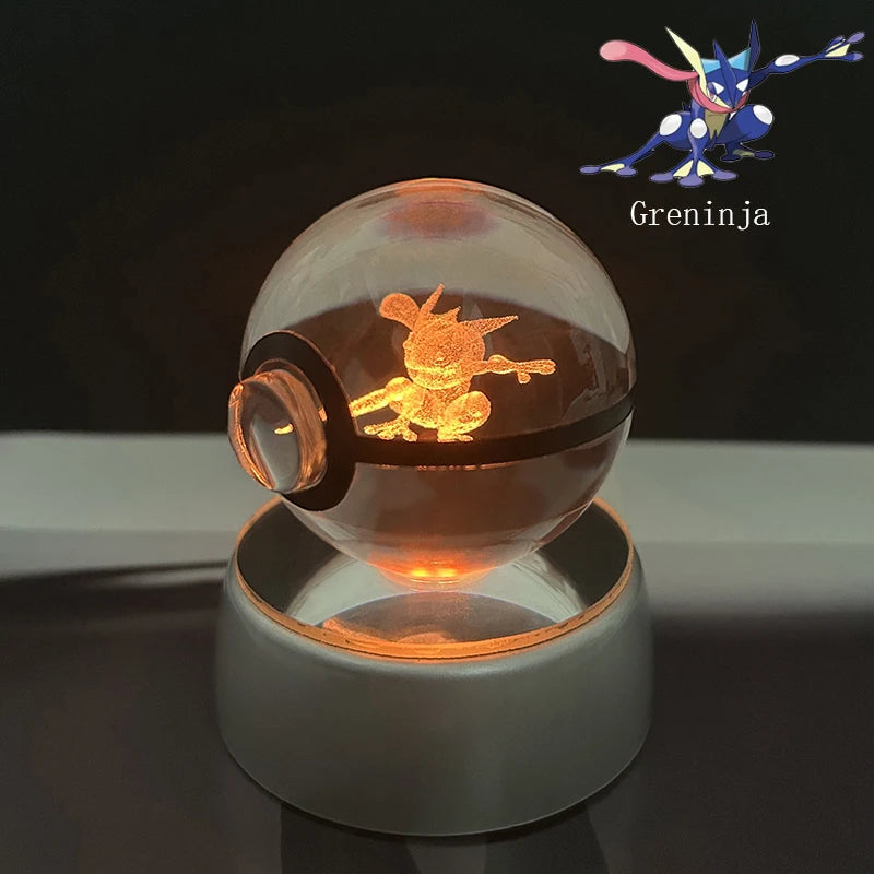 Pokemon 5cm Crystal Ball 3D LED Night Light – Pikachu, Charizard, Gengar & Eevee Gift Model