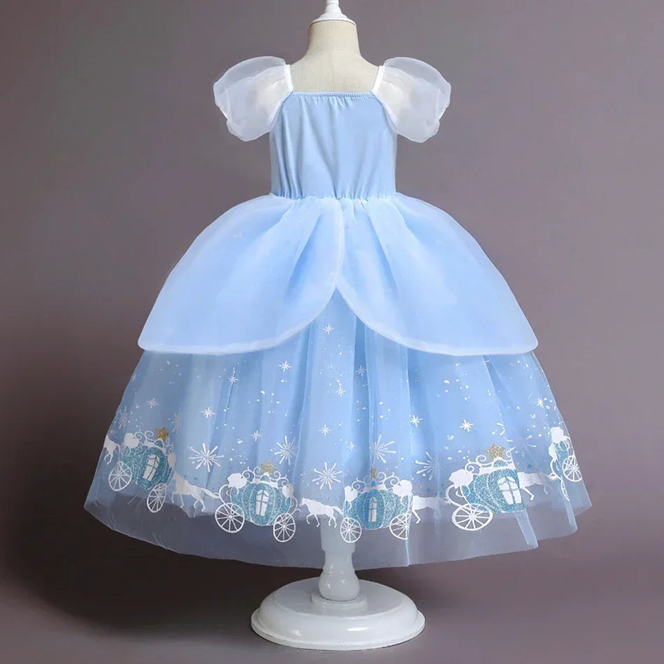 Cinderella Princess Cosplay Dress for Girls – Ball Gown Sequin Tutu Puff Mesh Summer Dress for Birthday & Carnival