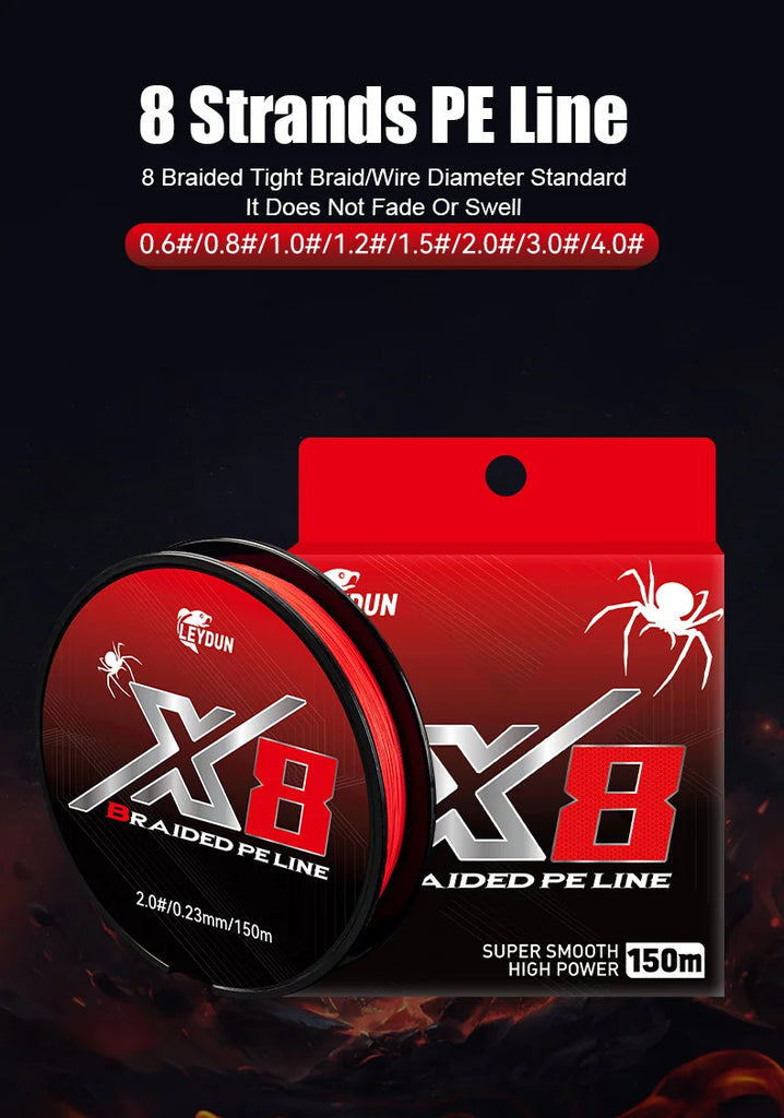 LEYDUN 8-Strand Braided Red Fishing Line 150m – Strong, Smooth, and Fade-Resistant Multifilament PE Line