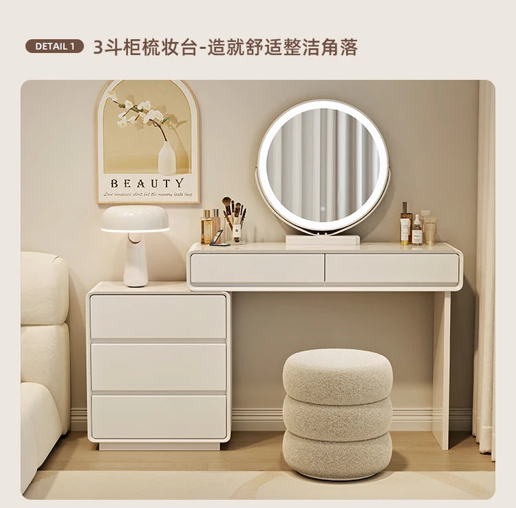 Makeup Vanity Dressing Table with Stool and Mirror – Modern Nordic Bedroom Dresser with Storage Drawers