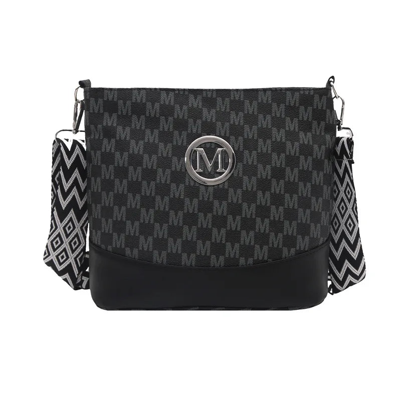 Retro M Letter Crossbody Handbag for Women – PU Leather Bucket Style Messenger Bag