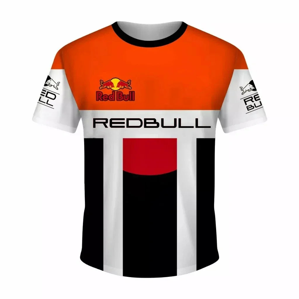 Red Bull Motorcycle Logo Print T-Shirt – Men’s Off-Road Racing Short Sleeve Tee
