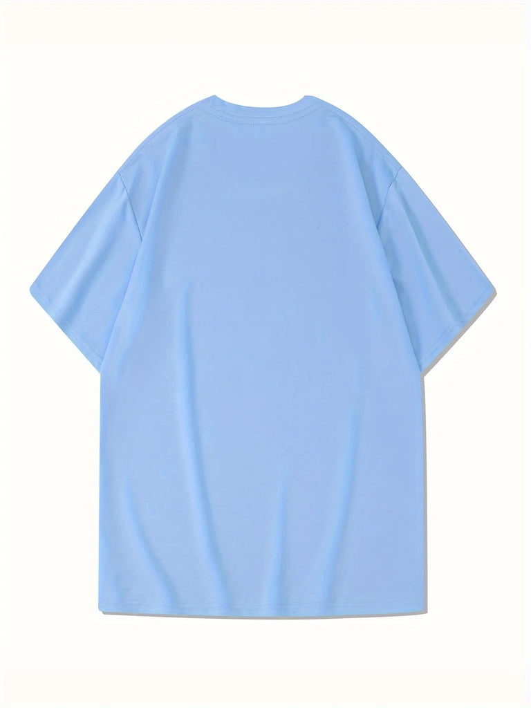 Men's Summer Cotton Casual Sports T-Shirt with Mountain Print, Short Sleeve, Round Neck