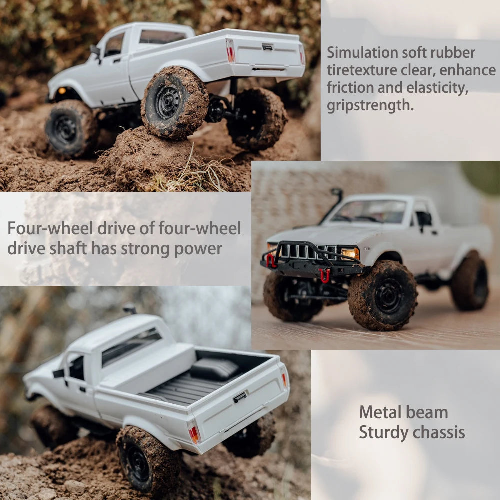 WPL C24-1 1:16 Scale 4WD RC Rock Crawler Truck with LED Lights – 2.4G Remote Control Off-Road Buggy