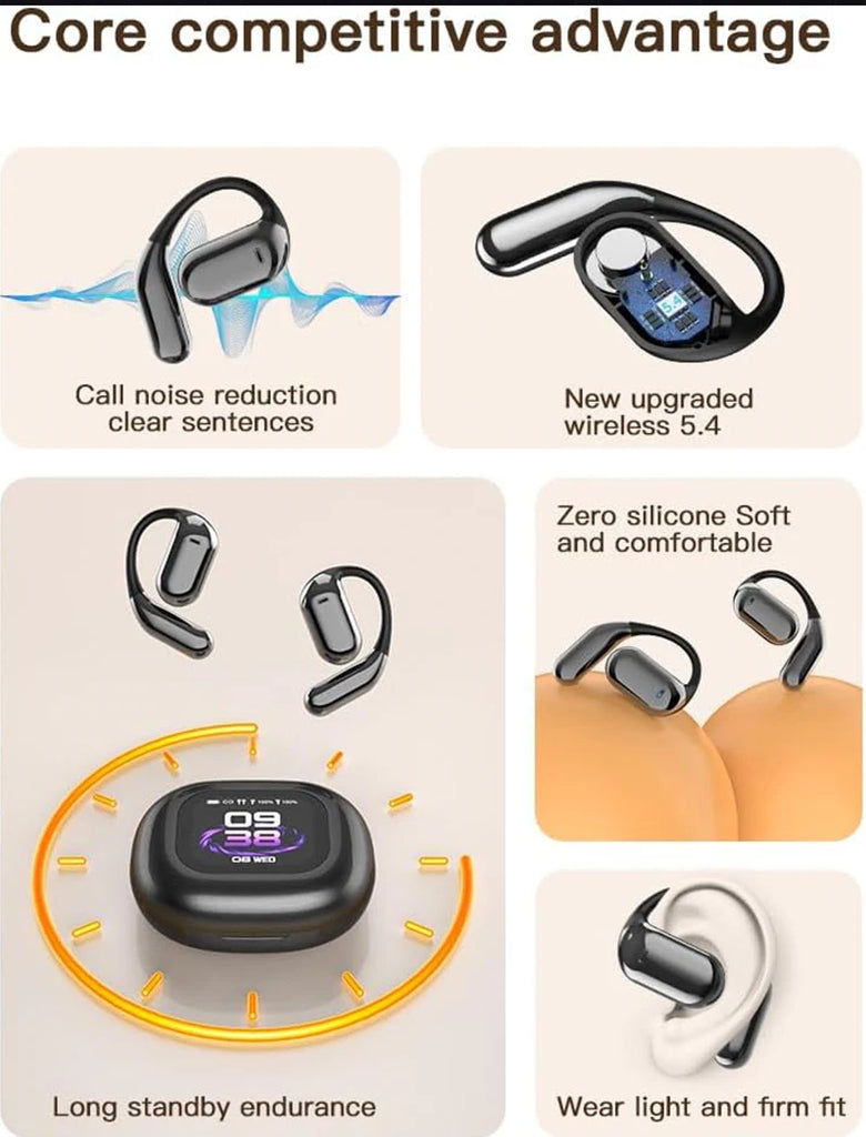 UYUXIO AI Language Translation Earbuds with Real-Time LCD Touch Screen – Open Ear Wireless Headphones, 144 Languages, Long Battery Life