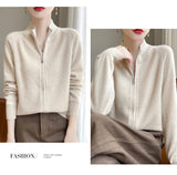 100% Wool Women’s Zipper Turtleneck Sweater – Casual Loose Knit Cardigan for Autumn/Winter thumbnail 14