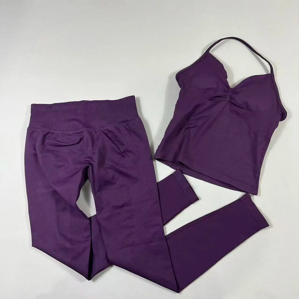 Women’s Seamless Yoga Gym Set – Backless Tank Top & High Waist Scrunch Shorts (2PCS)