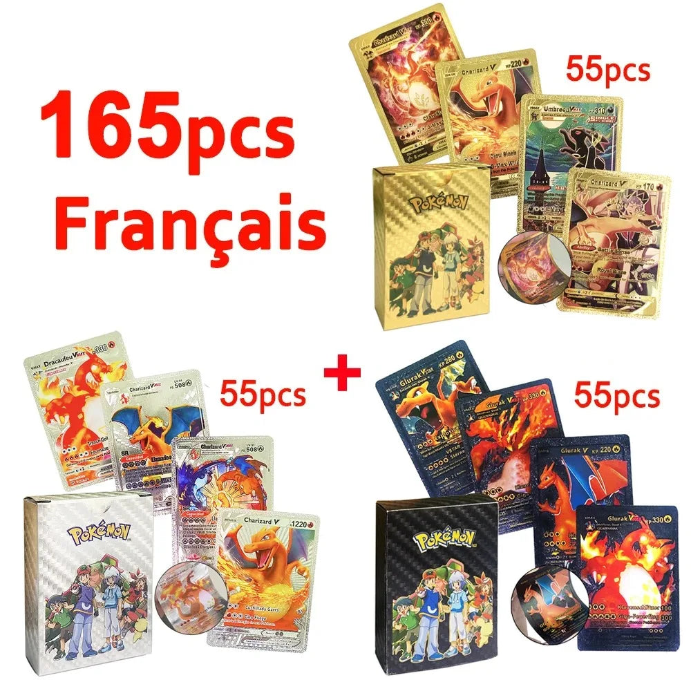 Pokemon VMAX & GX Gold Foil Flash Cards – Pikachu, Charizard, Multilingual Game Battle Collection