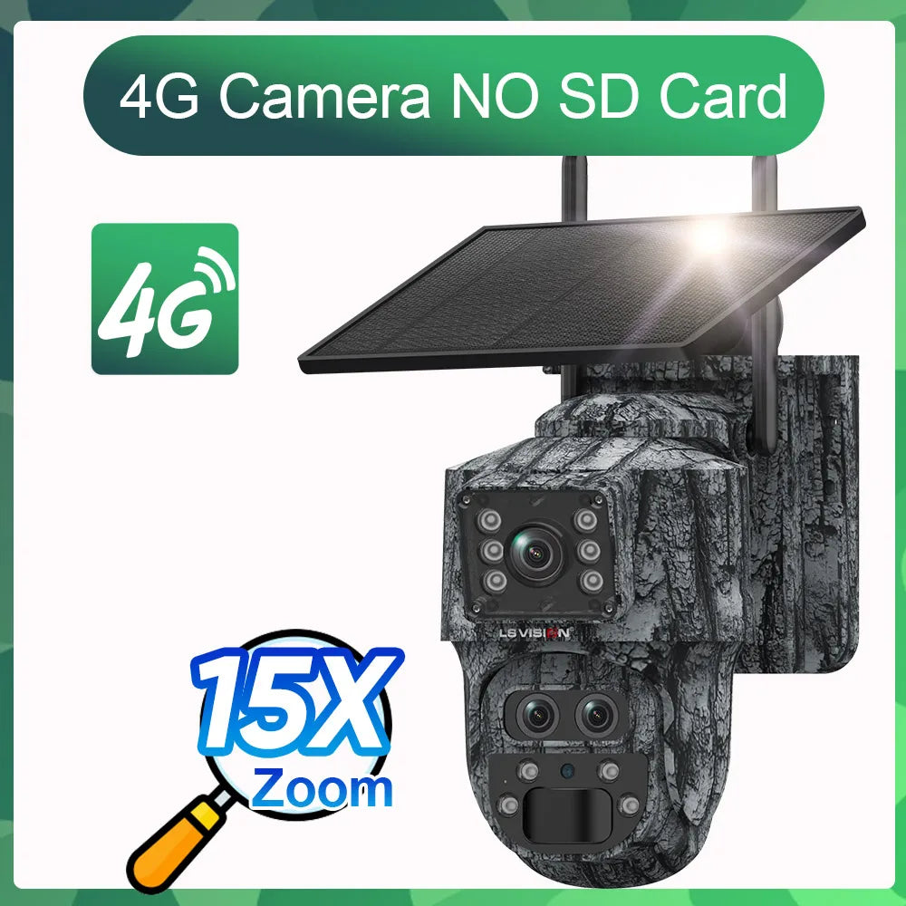 LS VISION 12MP 6K Solar Camera 15X Zoom 4G/WiFi Triple Lens Night Vision PTZ Trail Camera
