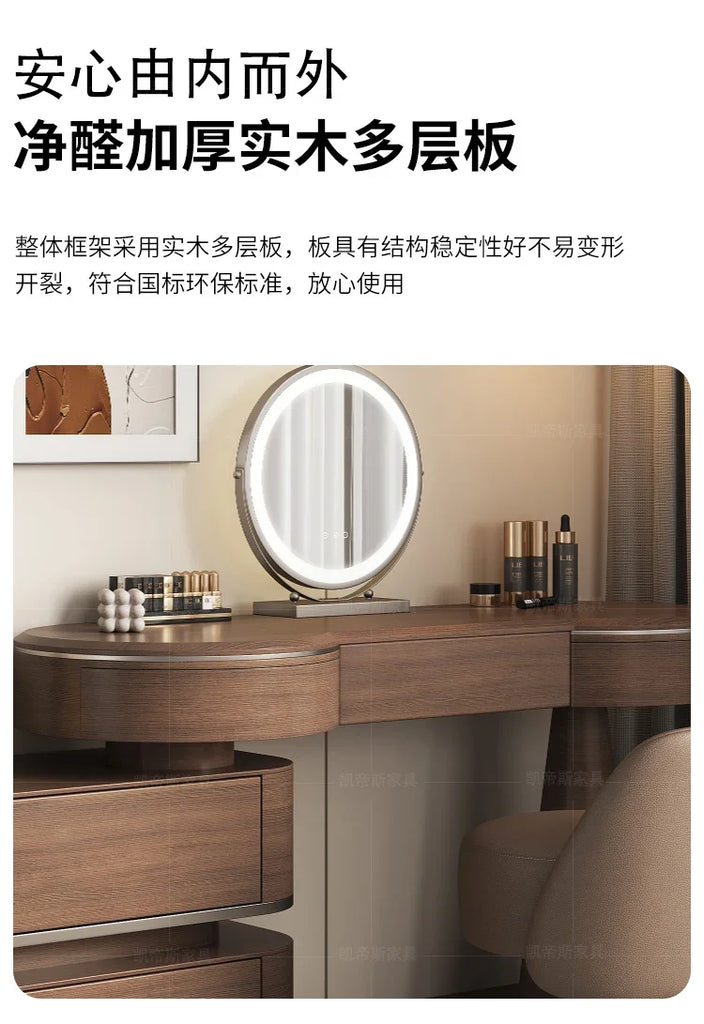 Luxury Modern Bedroom Dressing Table with Mirror, Makeup Stool, and Storage Drawers