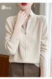 100% Wool Women’s Zipper Turtleneck Sweater – Casual Loose Knit Cardigan for Autumn/Winter thumbnail 13