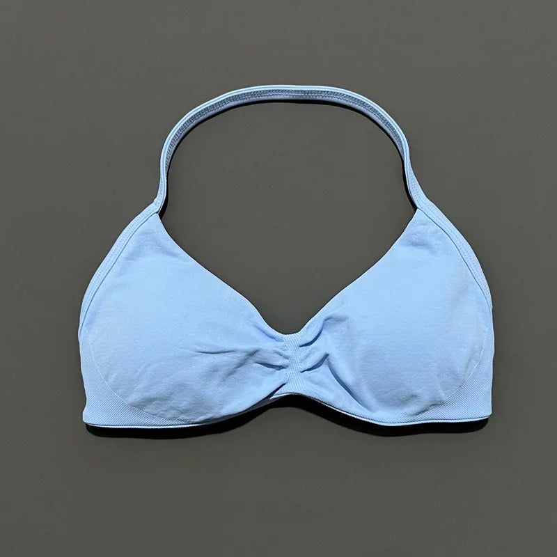Strappy Backless Sports Bra for Women – Push-Up Yoga & Gym Top with Removable Cups