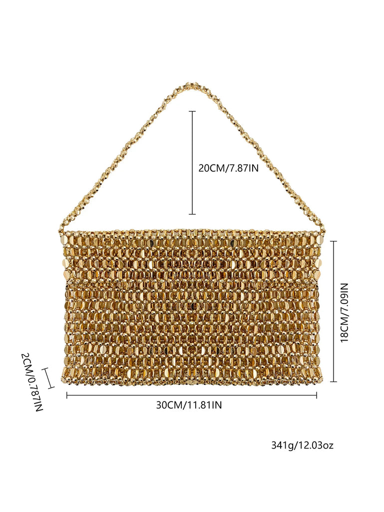 Retro Silver Sequin Metal Handwoven Shoulder Bag – High-End Women’s Square Handbag