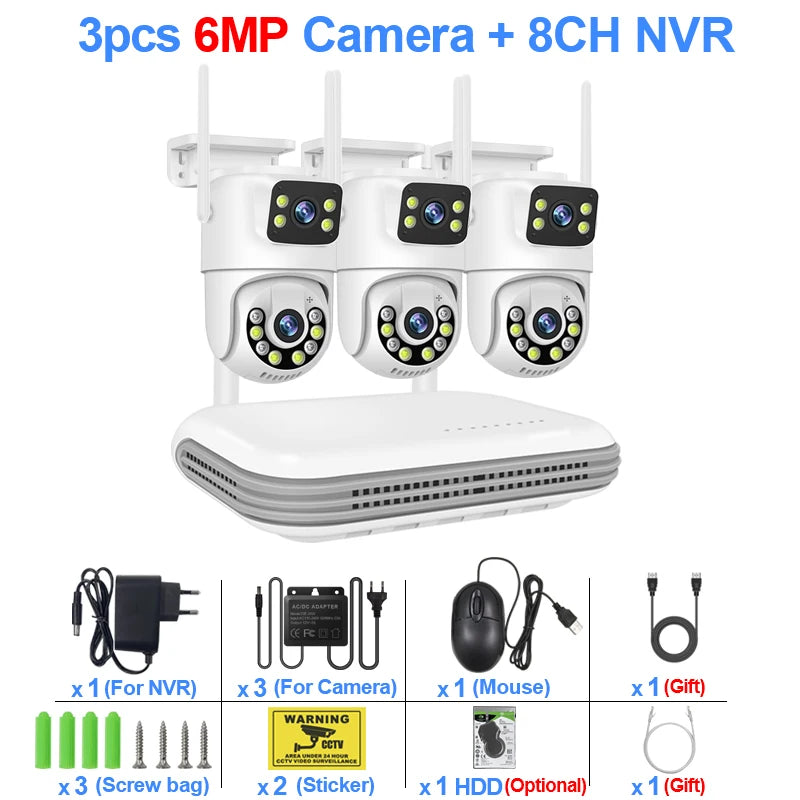 Smar 6MP Dual-Lens Wireless CCTV System 8CH NVR Kit with Audio & Night Vision