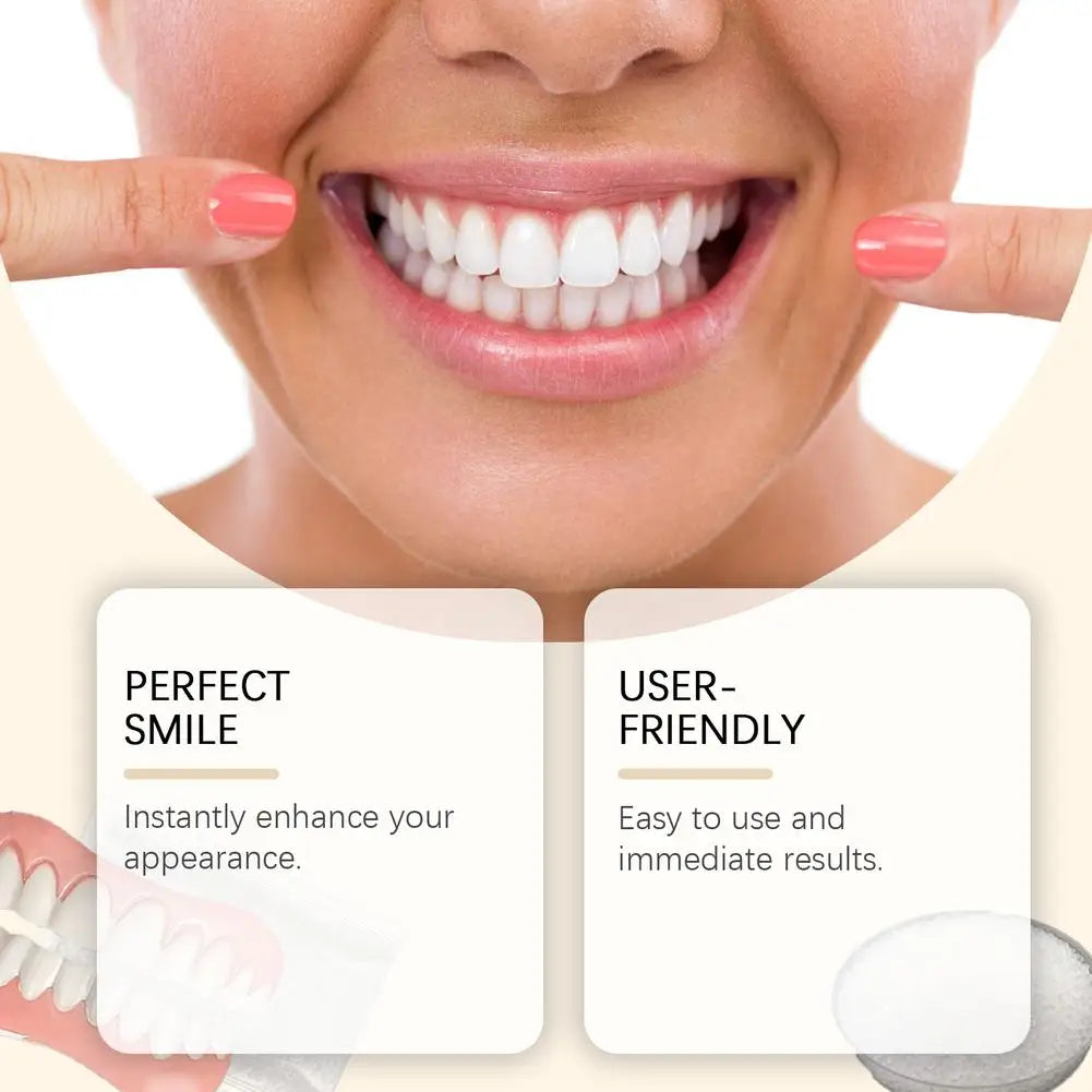 Full Denture Fake Teeth Set with Silicone Upper & Lower Veneers – Natural Fit Smile Kit with Adhesive Gel