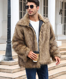 Men’s Faux Fox Fur Jacket Coat – Thick Shaggy Winter Outerwear thumbnail 14
