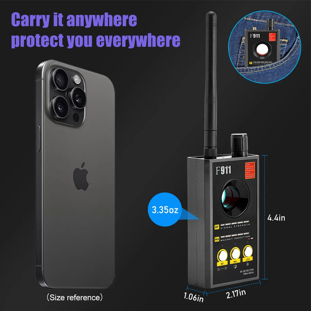 F911 Hidden Camera & RF Signal Detector – Advanced Anti-Spy Bug and GPS Tracker Finder