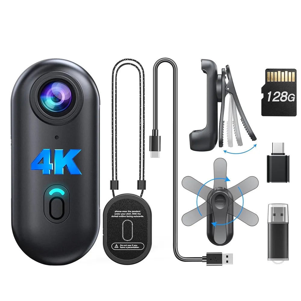 4K Mini Body Camera 1080P Wearable Recorder with 128GB Support and Rotatable Clip