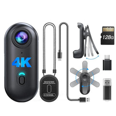 4K Mini Body Camera 1080P Wearable Recorder with 128GB Support and Rotatable Clip