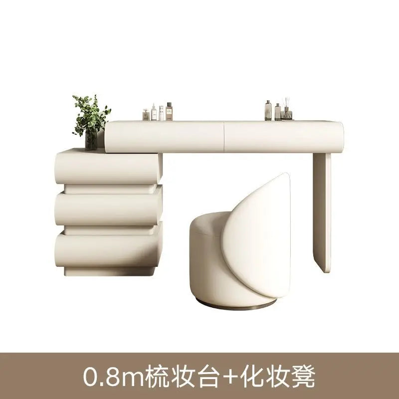 Mirror Drawers Vanity Table with Chair – Modern Bedroom Makeup Storage Organizer