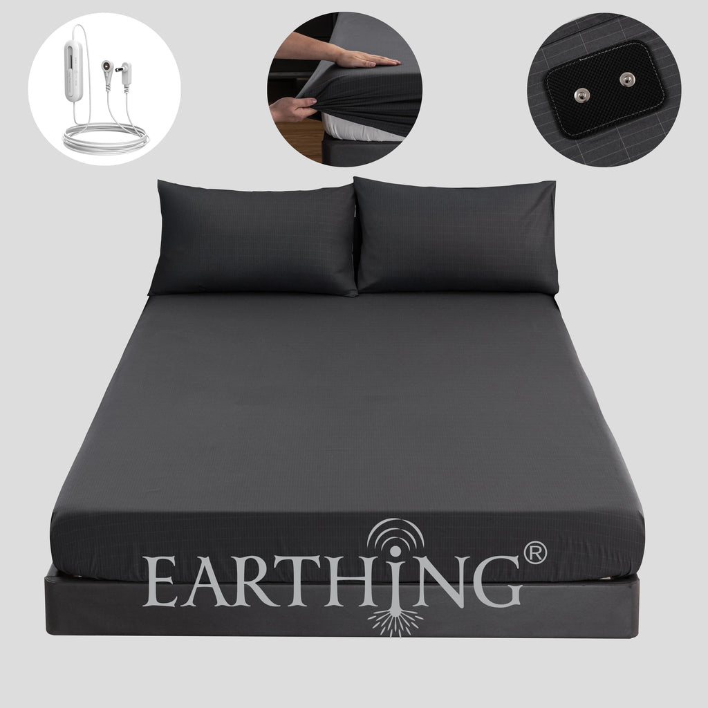 Grounding Earthing Fitted Sheet Cal King 183x213cm Cotton Silver Fibre Sheet with Grounding Cord 400TC