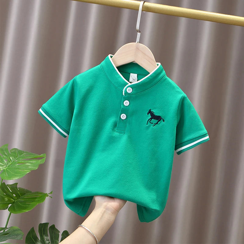 Boys' Summer Polo Shirt – Short Sleeve Stand Collar T-Shirt