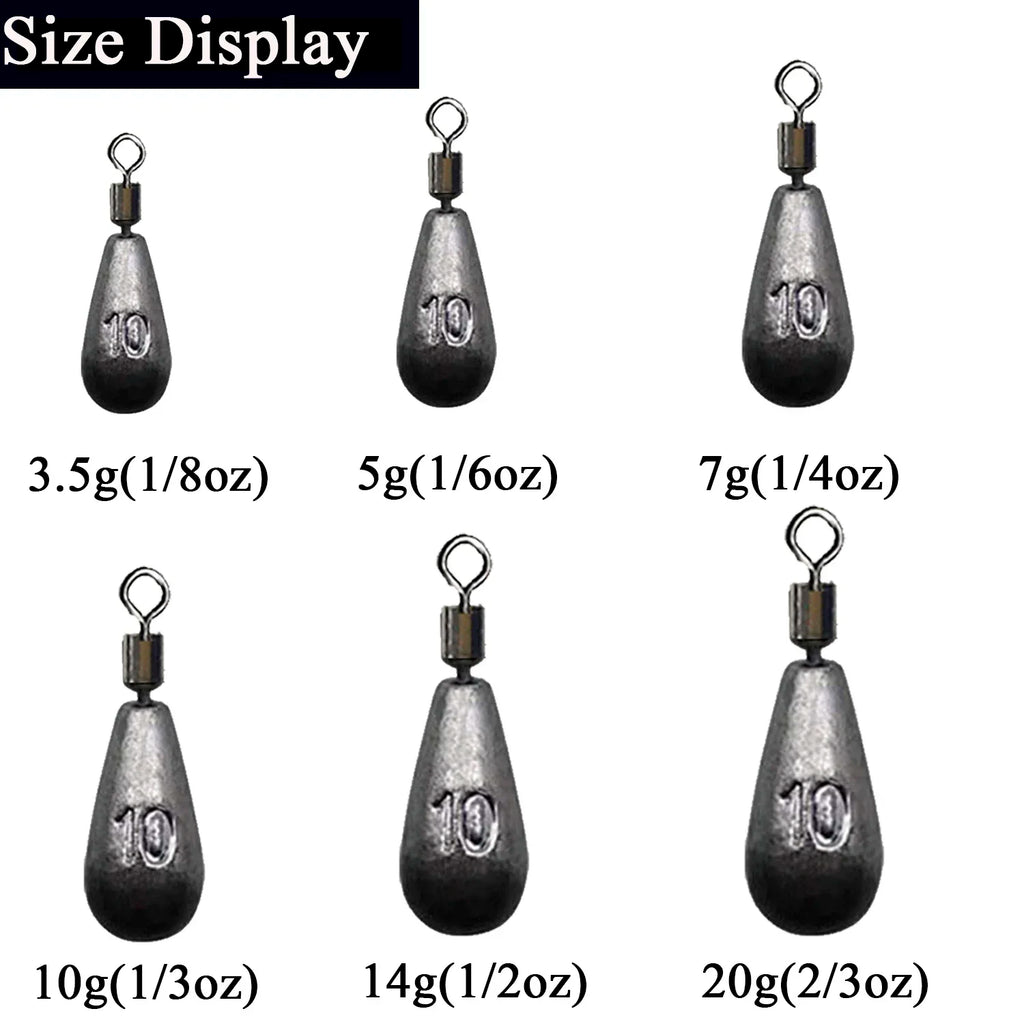 10pcs Fishing Weight Sinkers – Durable Water Drop Lead Weights (3.5g–20g)