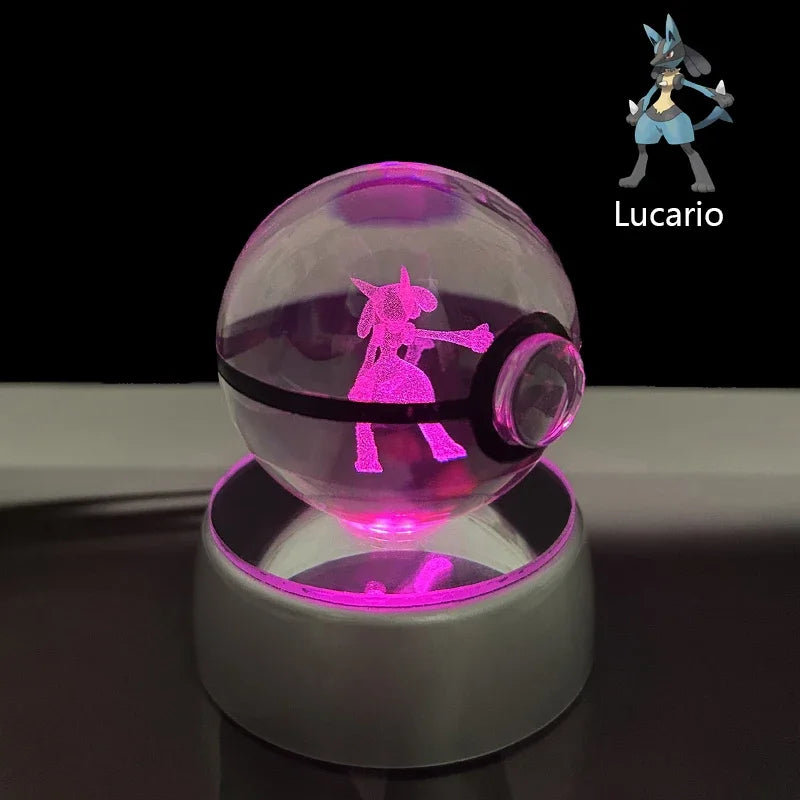 Pokemon 5cm Crystal Ball 3D LED Night Light – Pikachu, Charizard, Gengar & Eevee Gift Model