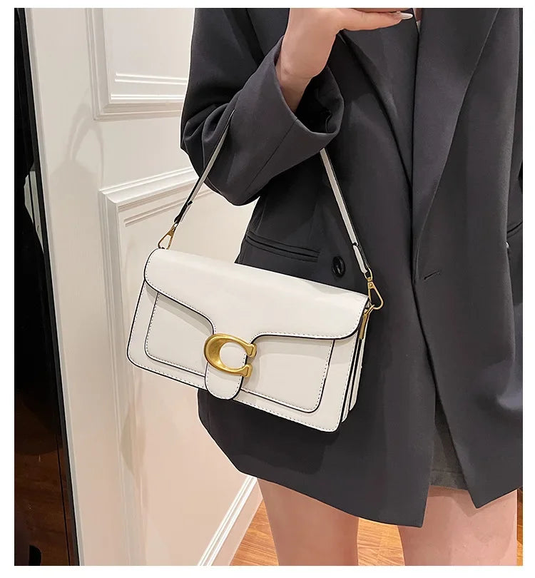 Women’s High-End Pure Color Square Shoulder Bag – Multi-Layer Minimalist Commuter Handbag