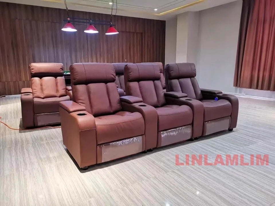 MINGDIBAO Luxury Electric Recliner Cinema Chair with LED Lighting & Cup Holder – Genuine Leather Home Theater Seating