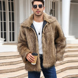 Men’s Faux Fox Fur Jacket Coat – Thick Shaggy Winter Outerwear thumbnail 1