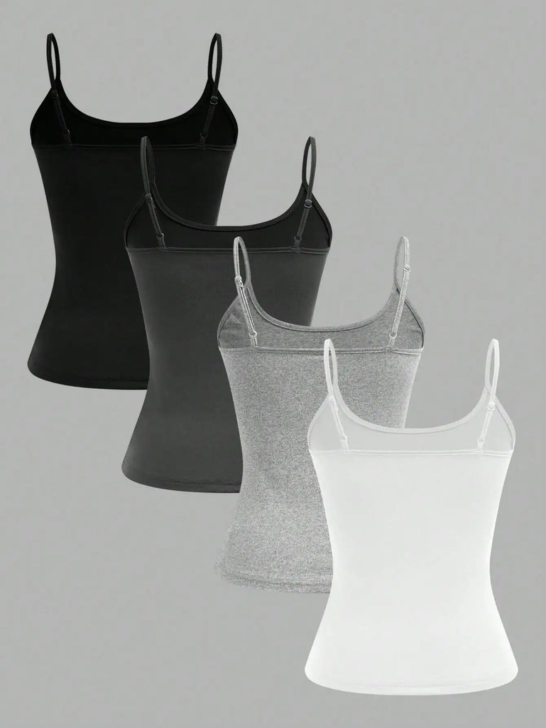 4-Pack Women’s Solid Color Camisole Tank Tops – Adjustable Strap Sleeveless Summer Vests