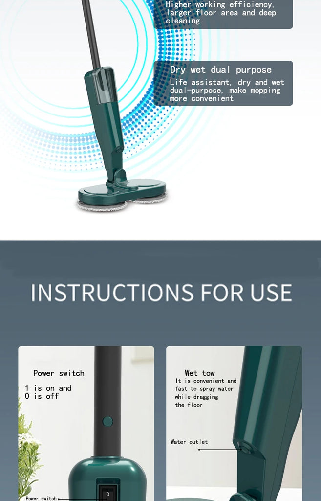 Wireless Electric Spin Mop Cleaner 2-in-1 Wet & Dry Floor, Glass & Window Scrubber