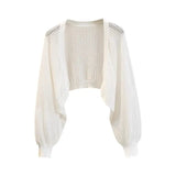 Lantern Sleeve Ice Silk Knitted Cardigan for Women – Summer Thin Loose Fit Outerwear with Slip Dress Sun Protection thumbnail 4