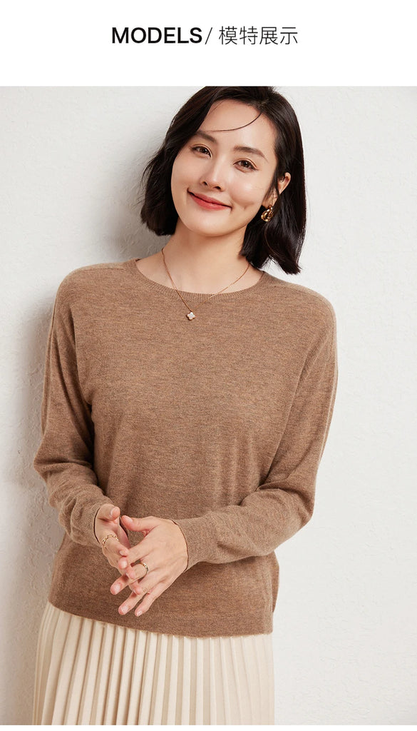 WinvyNee Women's 100% Wool Ribbed Crew Neck Sweater – Slim Fit Winter Knit Pullover