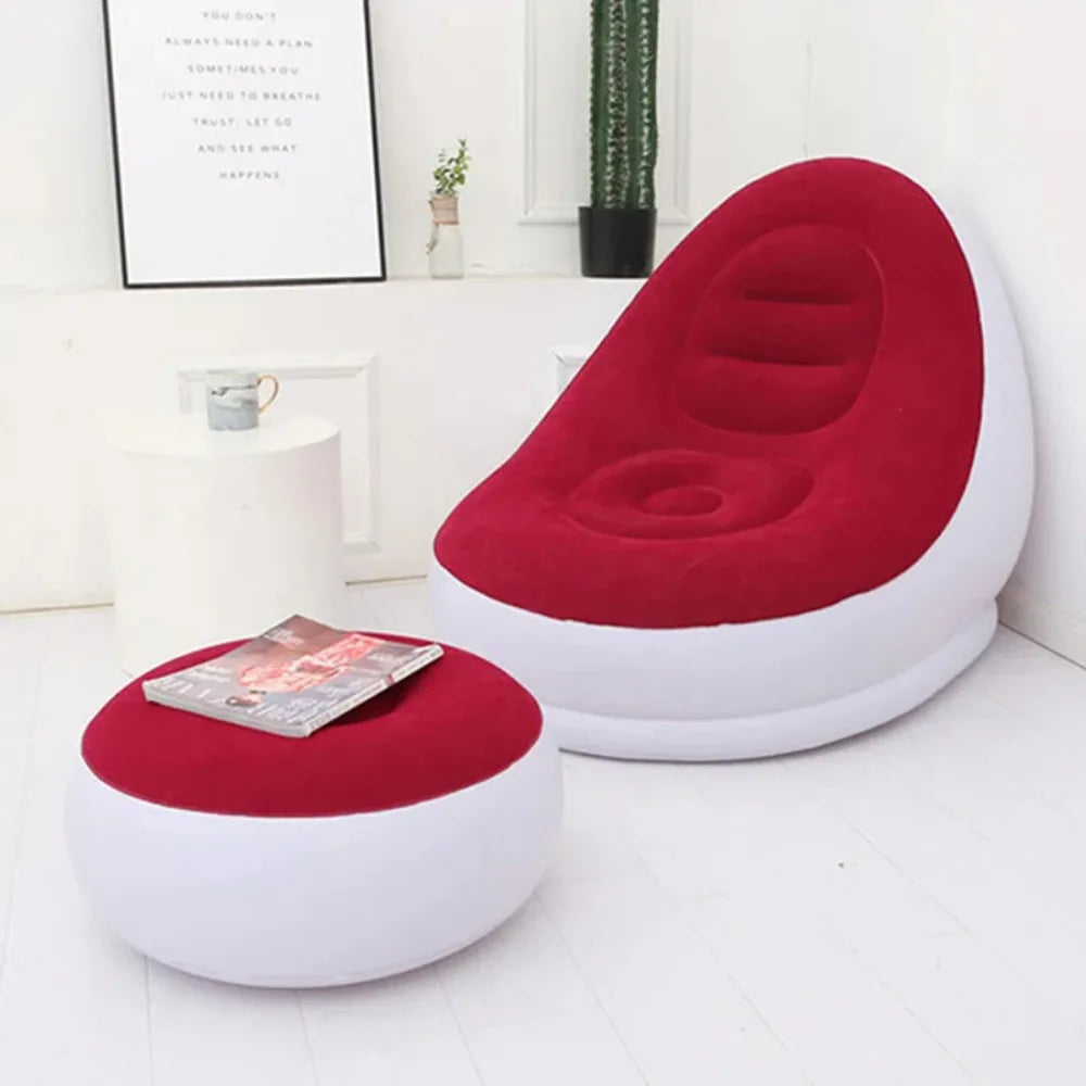Lazy Inflatable Lounge Chair for Adults – Folding Portable Sofa with Foot Stool, Air Couch for Living Room & Bedroom