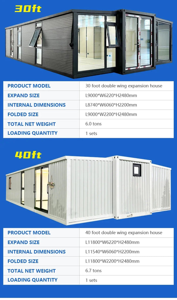 40ft / 20ft Luxury Foldable Expandable Container House – Portable Prefabricated Tiny Home for Camping & Living