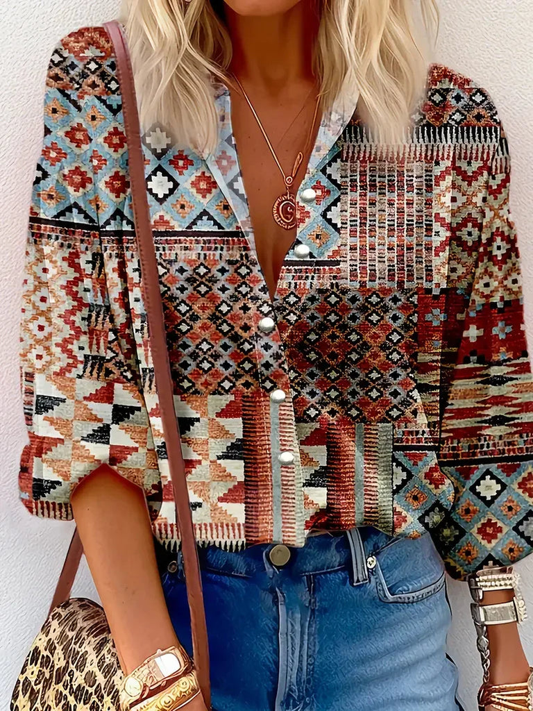 Women’s Floral Slim-Fit Long Sleeve Blouse – Soft Silk Blend Spring/Summer Shirt
