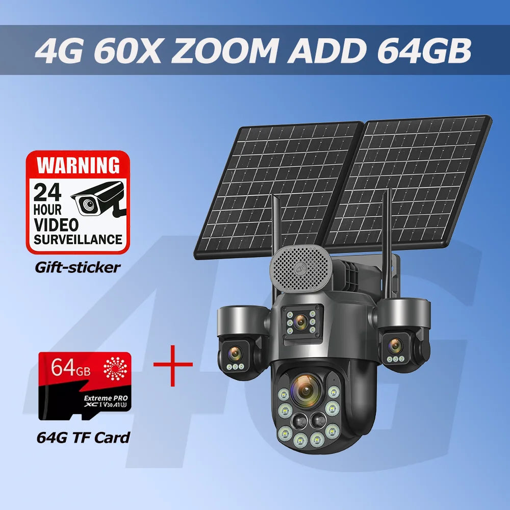 20MP 4-Lens Solar 4G Outdoor Security Camera with 60X Optical Zoom & Auto Tracking