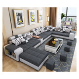 Modern U-Shaped Fabric Sofa Set with USB & Stools – Living Room Couch, Customizable Colors thumbnail 20