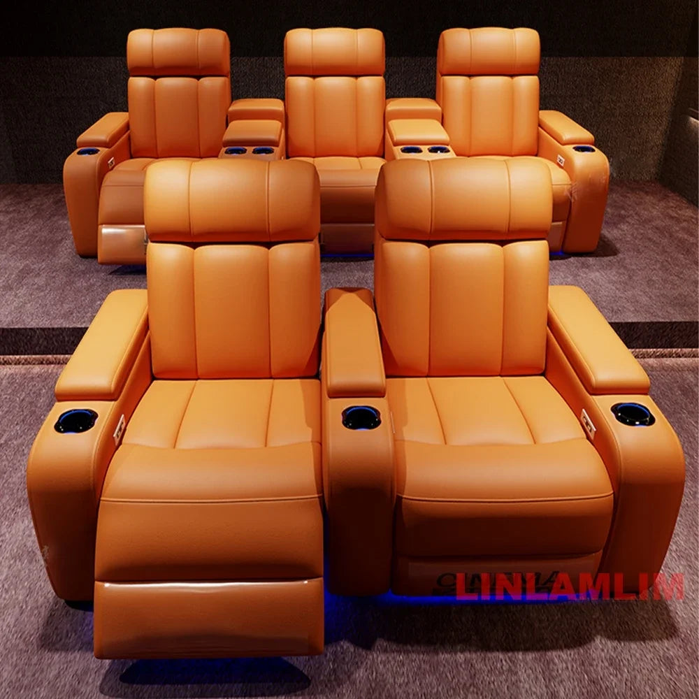 MINGDIBAO Luxury Electric Recliner Cinema Chair with LED Lighting & Cup Holder – Genuine Leather Home Theater Seating