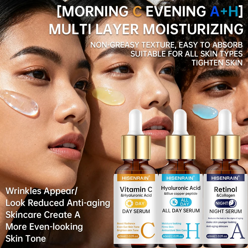 HISENRAIN Vitamin C Retinol Hyaluronic Acid Serum Duo Anti Aging Brightening Hydration Combo