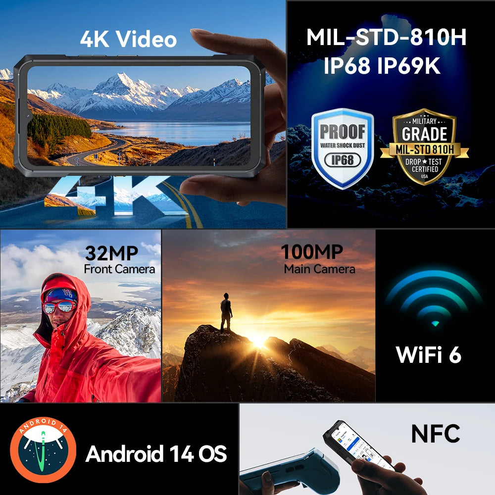 CUBOT KingKong X Rugged 5G Smartphone, 32GB RAM (16GB+16GB), 256/512GB ROM, 10200mAh, 6.583" 120Hz Display, NFC, WiFi 6, 100MP Camera