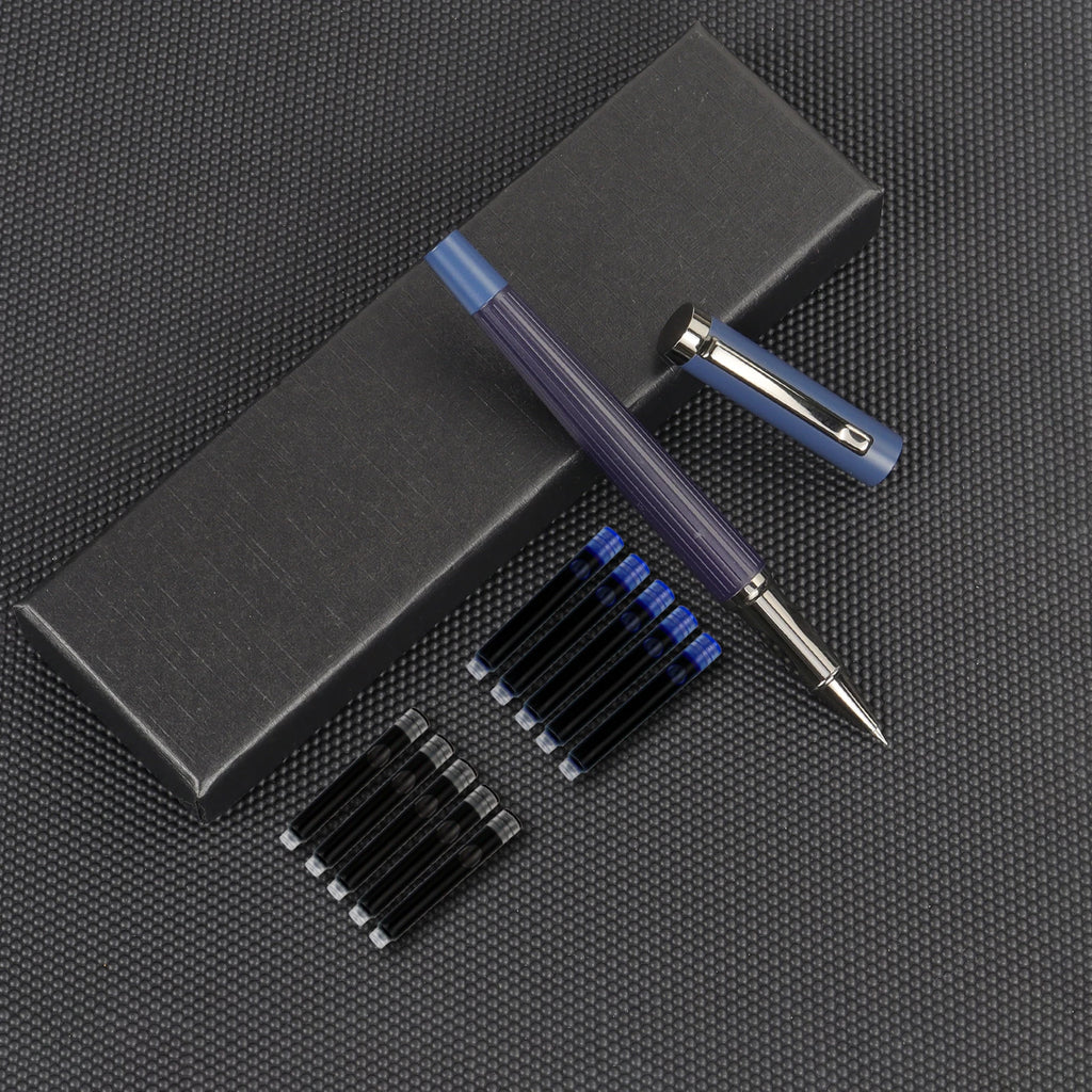 Luxury Flowing Curve Metal Fountain Pen Medium Nib Writing & Calligraphy Set Gift Box