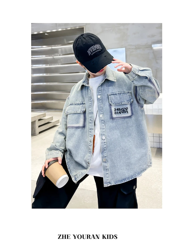 Kids Boys Denim Jacket – Casual Loose Fit Jeans Coat for Spring & Autumn (Ages 5–14)
