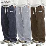 Men’s Corduroy Casual Pants Loose Fit Straight Leg with Elastic Waist and Drawstring thumbnail 1